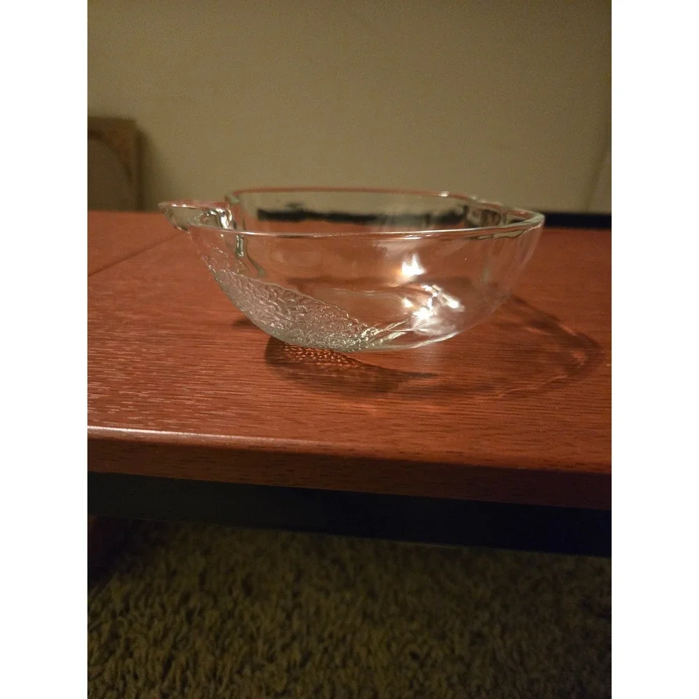 Vintage Clear Glass Apple Shaped Small Bowl with Embossed Leaf Design‎ Indonesia